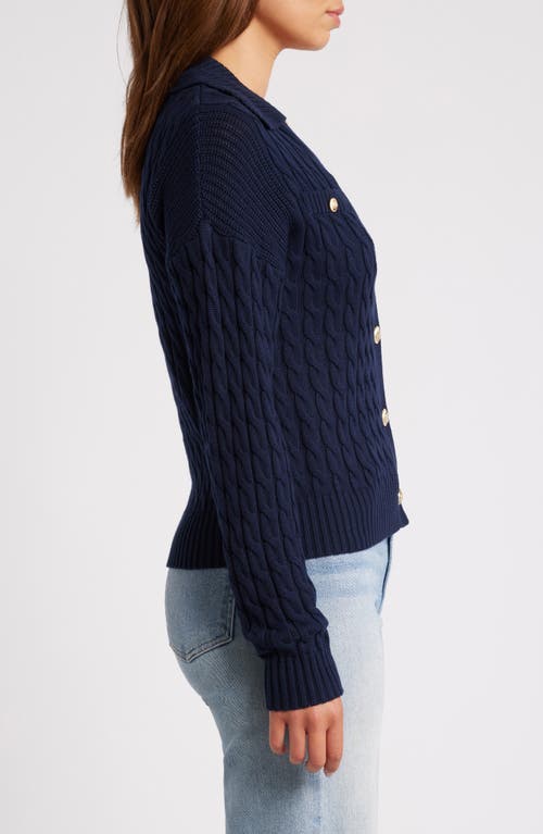 Shop Zoe And Claire Cable Johnny Collar Cardigan In Navy