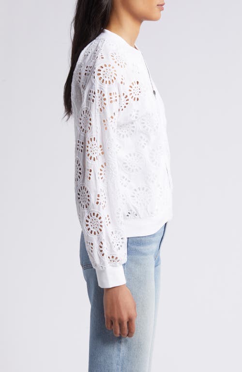Caslon Cotton Eyelet Bomber Jacket In White