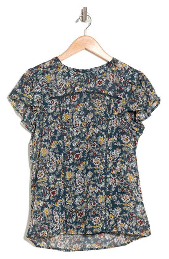 Dr2 By Daniel Rainn Paisley Print Fluttter Sleeve Blouse In C300 Deep Teal