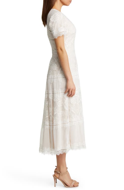 Shop Tadashi Shoji Lace & Mesh Midi Cocktail Dress In Ivory/petal