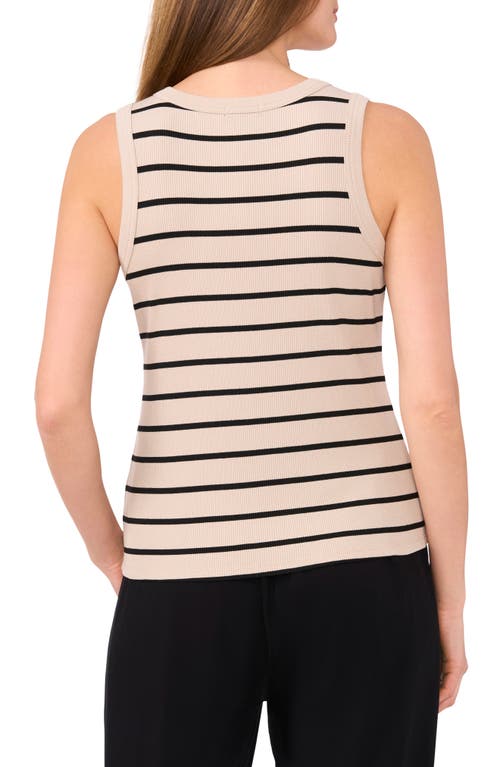 Halogen ® Stripe Rib Tank In Clay Beige/black Stripe