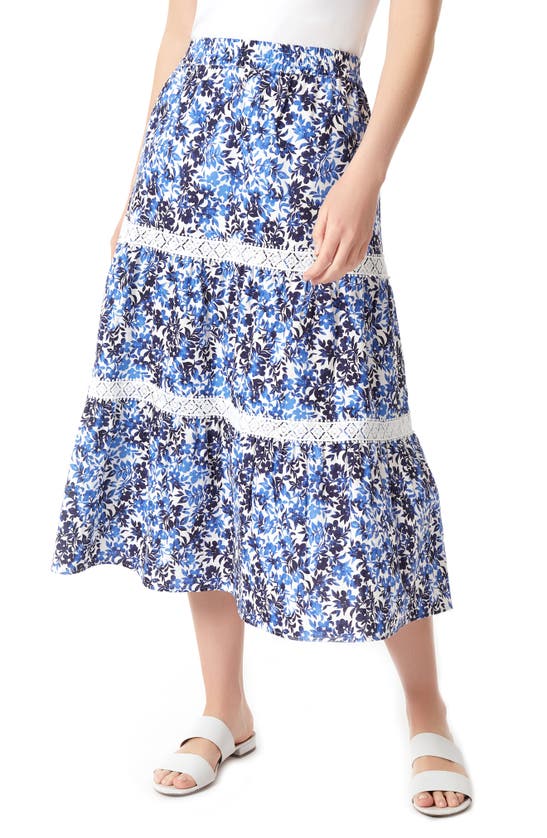 Shop Jones New York Floral Linen Blend Skirt In Nyc Blue Horizon Multi