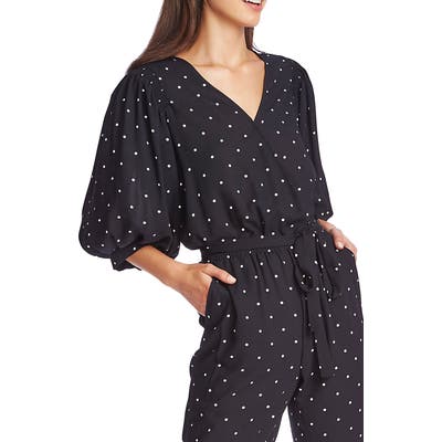 1.state Moonlit Polka Dot Wrap Front Jumpsuit, Blue