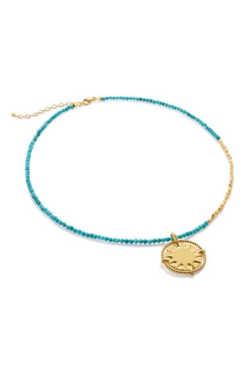 Monica Vinader Beaded Sun Pendant Necklace In 18ct Gold Vermeil/turquoise