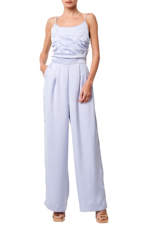 White Formal Jumpsuit with Herringbone Pleat