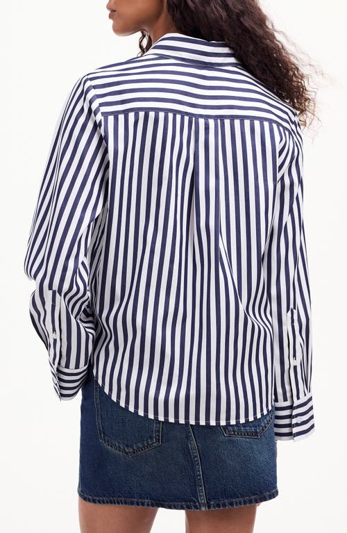 Shop Madewell Stripe Easy Y-neck Button-up Shirt In Dark Midnight