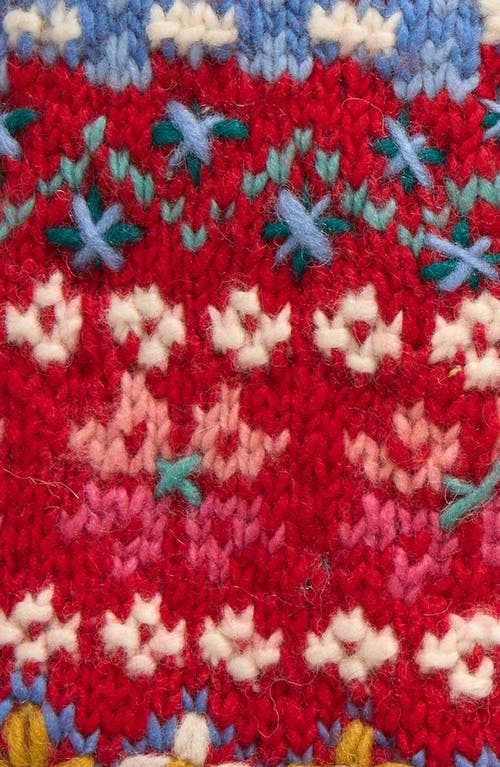 French Knot River Hand Knit Wool Mittens In Red