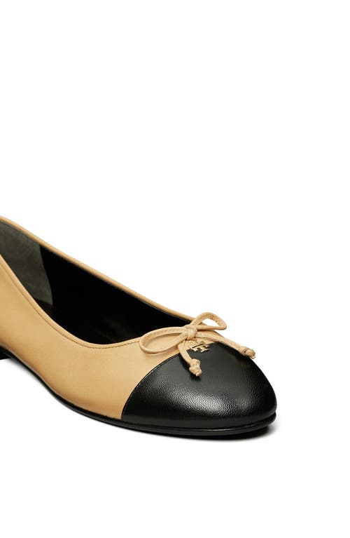 Shop Tory Burch Cap Toe Ballet Flat In Ginger Shortbread/black