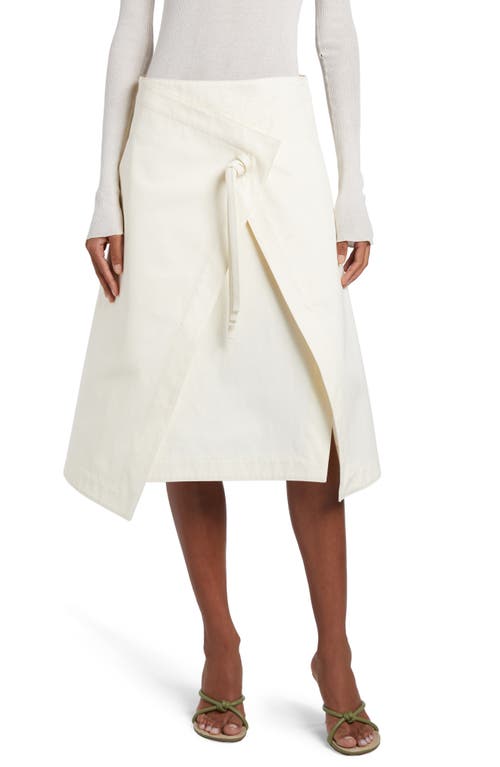 Knot Detail Cotton Twill Faux Wrap Skirt in Dove