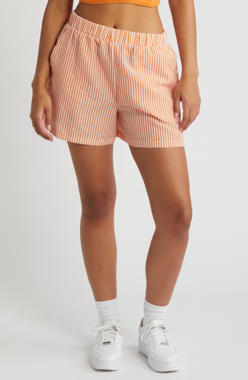Luna High Waist Seersucker Shorts in Tangerine Stripeswhite