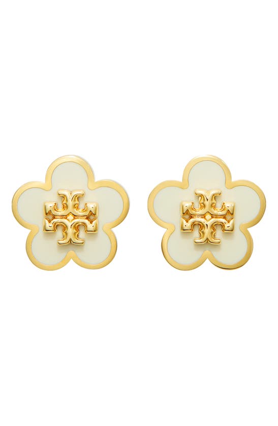 Tory Burch Kira Enamel Flower Stud Earring In Ivory/gold | ModeSens