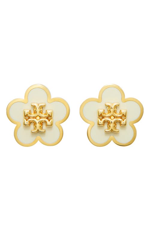 Shop Tory Burch Flower Stud Earrings In Tory Gold/new Ivory