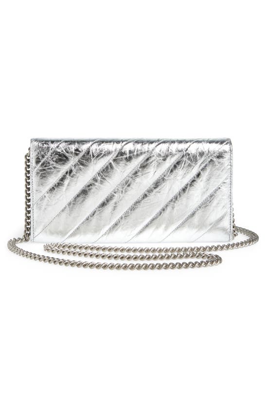 Shop Balenciaga Crush Crossbody Wallet On A Chain In Silver