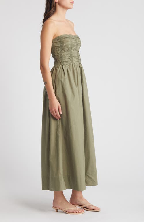 Shop Faithfull The Brand Dominquez Strapless Midi Dress In Khaki