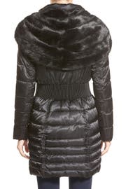 Laundry by Shelli Segal Faux Fur Convertible Hood Cinched Waist Puffer ...