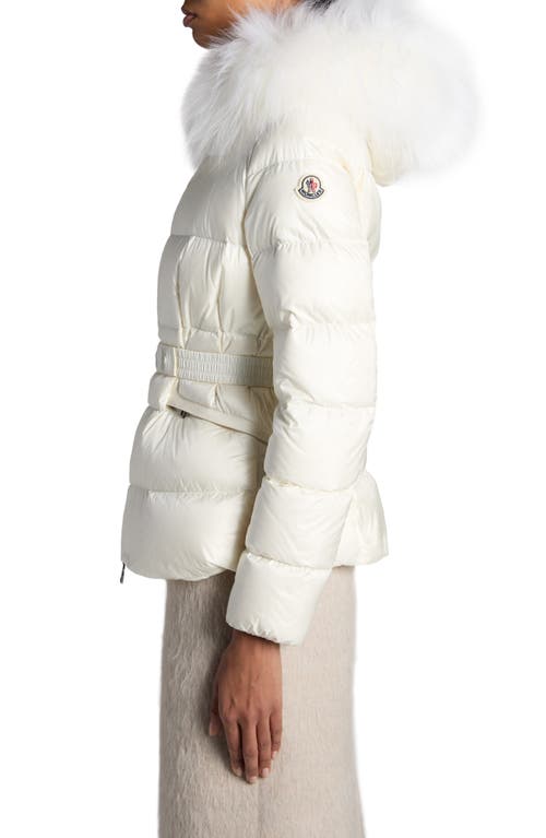 Shop Moncler Boed Down Puffer Jacket With Genuine Shearling Trim In White