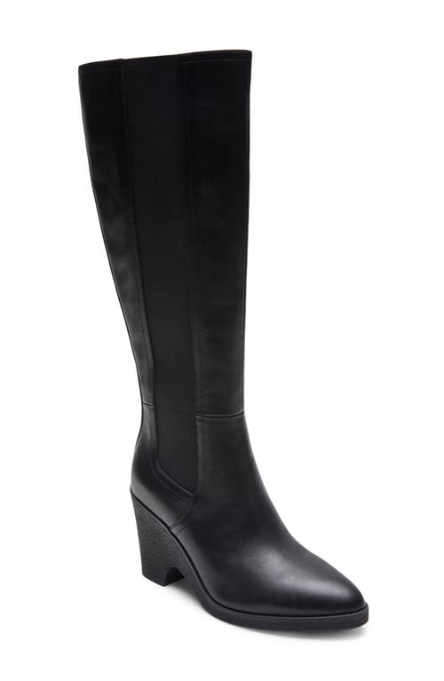 Aerosoles Memphis Wedge Knee High Boot in Black Leather/Crepe Wedge 