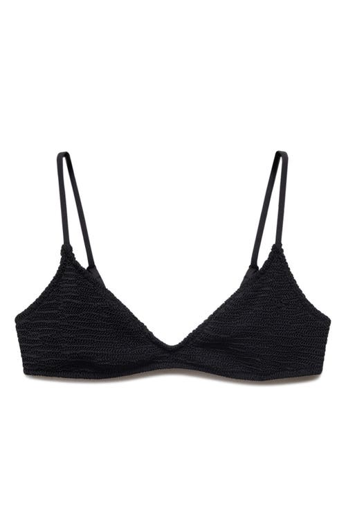 Mango Textured Bikini Top In Black