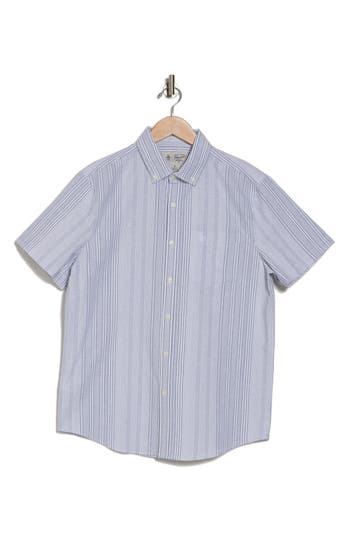 Original Penguin Stripe Short Sleeve Button-up Shirt In Blue