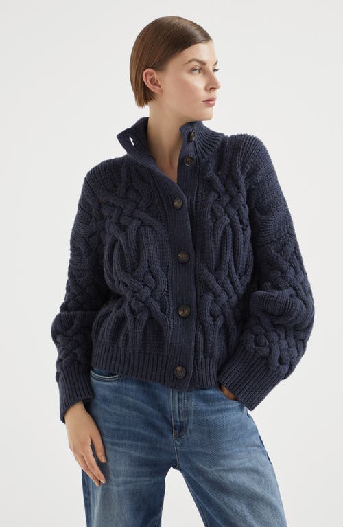 Shop Brunello Cucinelli Twisted Cables Cardigan In Night