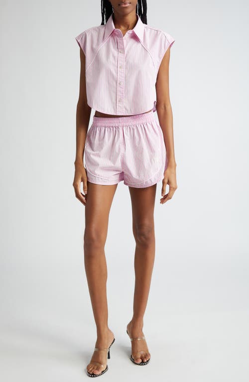 Shop Alexander Wang Stripe Piped Track Shorts In Pink Stripe