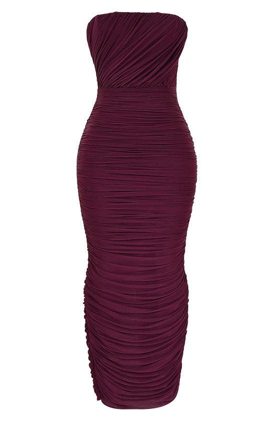 HOUSE OF CB HOUSE OF CB GRADIENT COLOR STRAPLESS RUCHED MESH GOWN