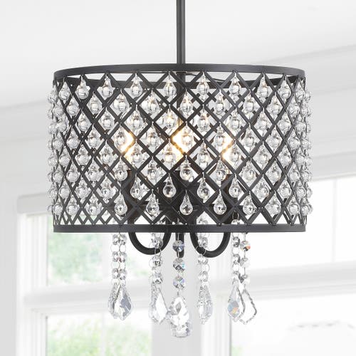 Jonathan Y Gigi Metal/crystal Adjustable Led Drop Chandelier In Black