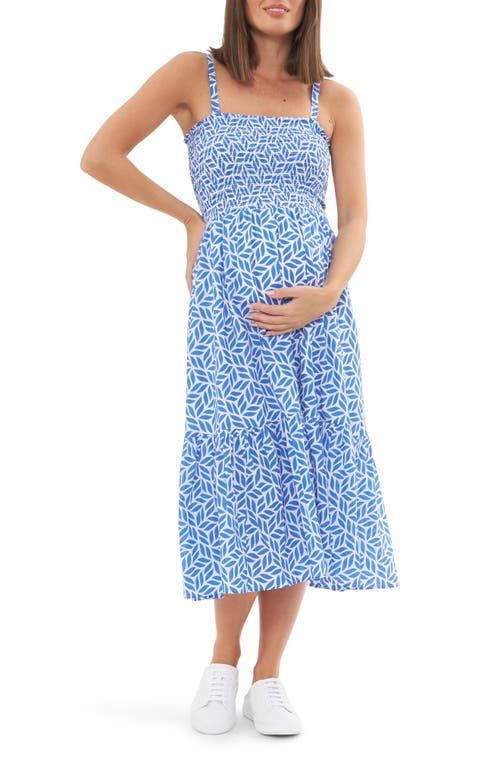 Ripe Maternity Joyce Smocked Midi Sundress White /Lapis at Nordstrom,