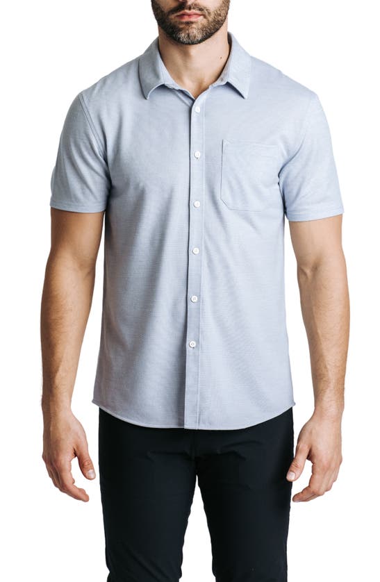 Shop Western Rise Limitless Short Sleeve Merino Wool Blend Button-up Shirt In Glacier