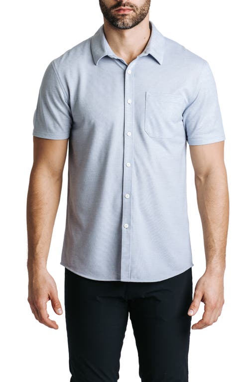 Limitless Short Sleeve Merino Wool Blend Button-Up Shirt in Glacier