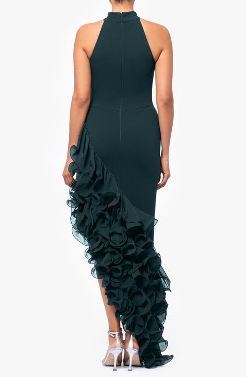 Shop Betsy & Adam Ruffle Detail Asymmetric Body-con Ponte Gown In Pine