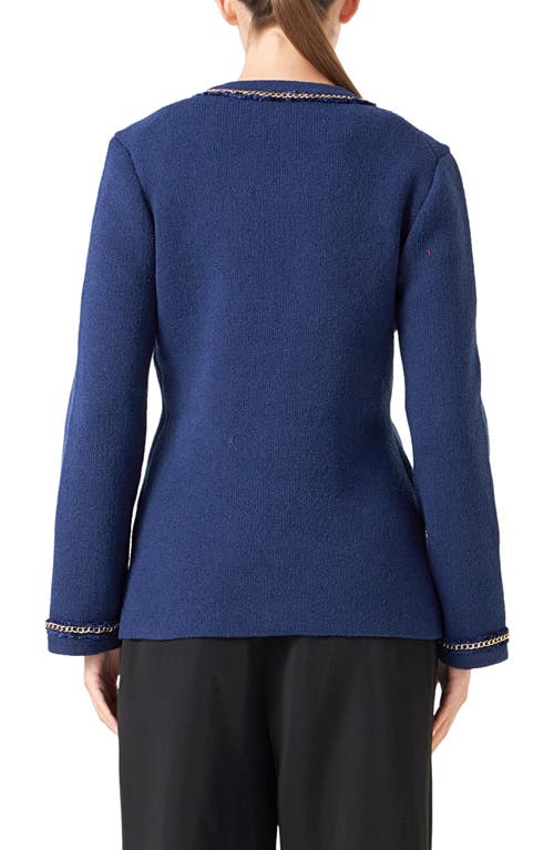 Shop Endless Rose Trim Detail Cardigan In Navy