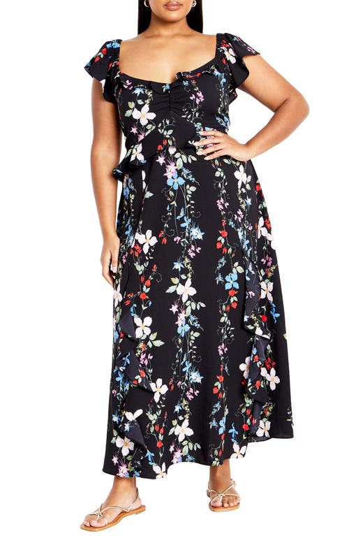 City Chic Frill Fee Print Maxi Dress in Floral Display at Nordstrom, Size Xs