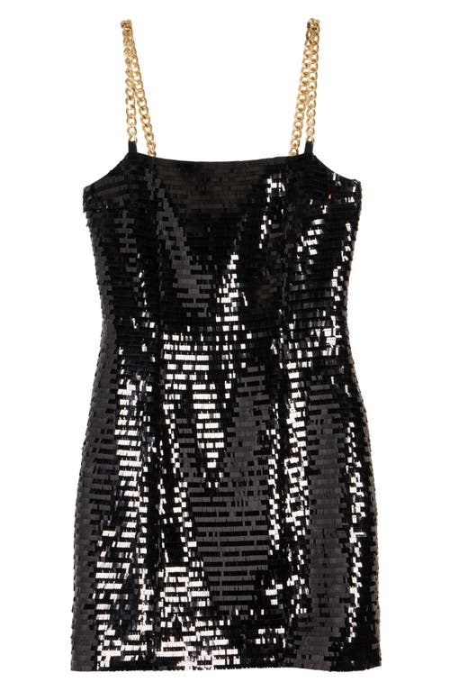 Shop Balmain Paillette Chain Strap Dress In 0pa Black