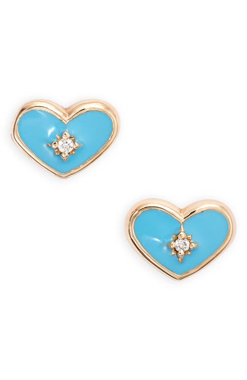 Enamel & Diamond Heart Stud Earrings in Blue