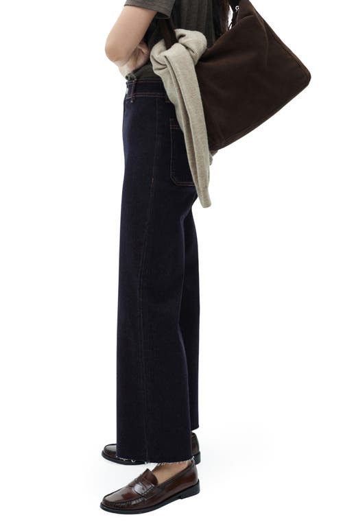 Mango Catherin Raw Hem High Waist Wide Leg Culotte Jeans In Open Blue