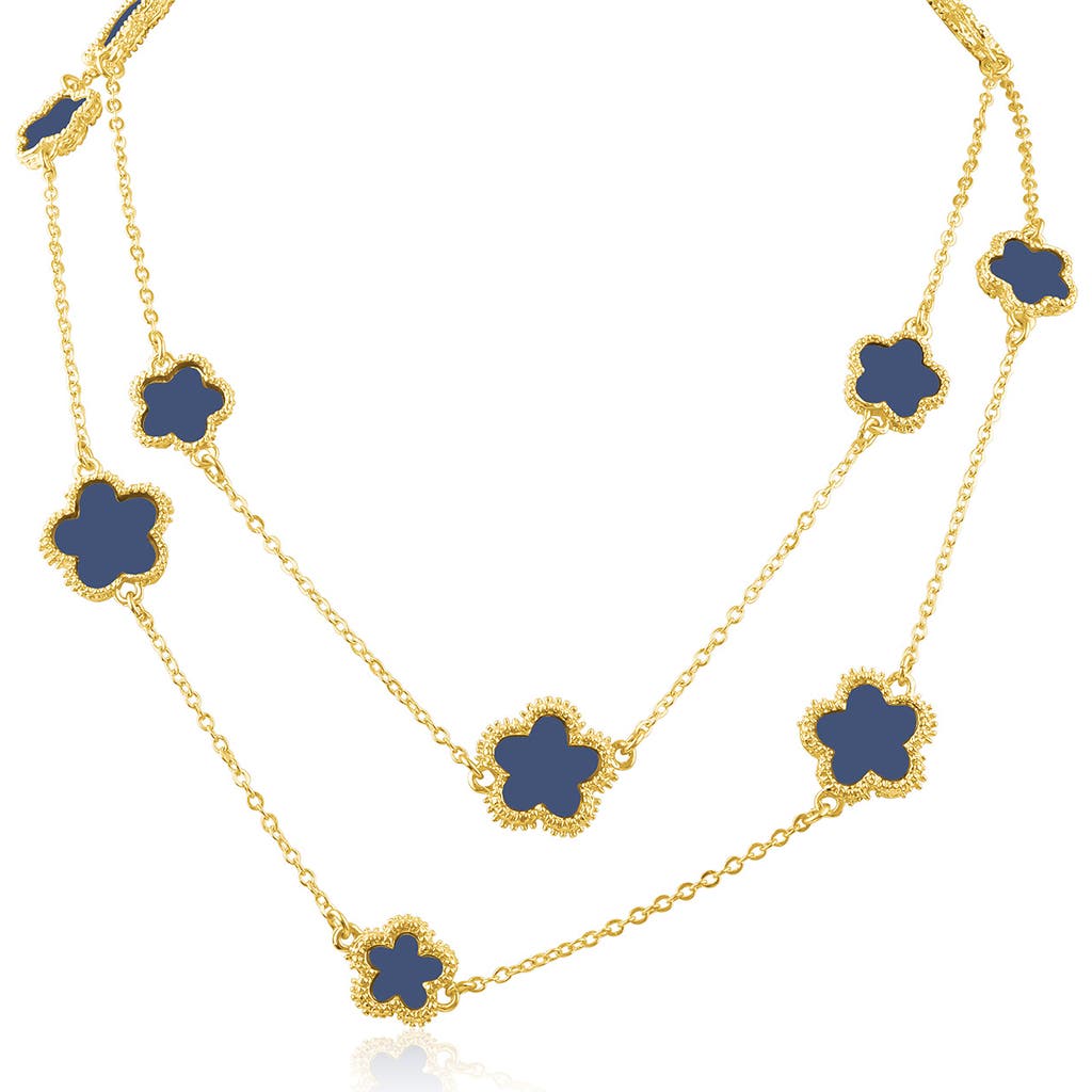 Jardin Enamel Clover Station Long Necklace In Navy/gold