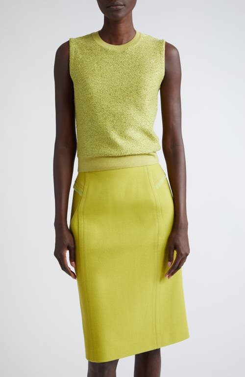 Mixed Media Sequin Knit Sleeveless Sweater in Chartreuse