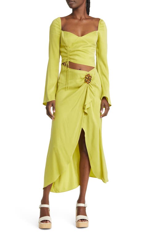 For Love & Lemons Allie Long Sleeve Cutout Cupro Blend Midi Dress in Green