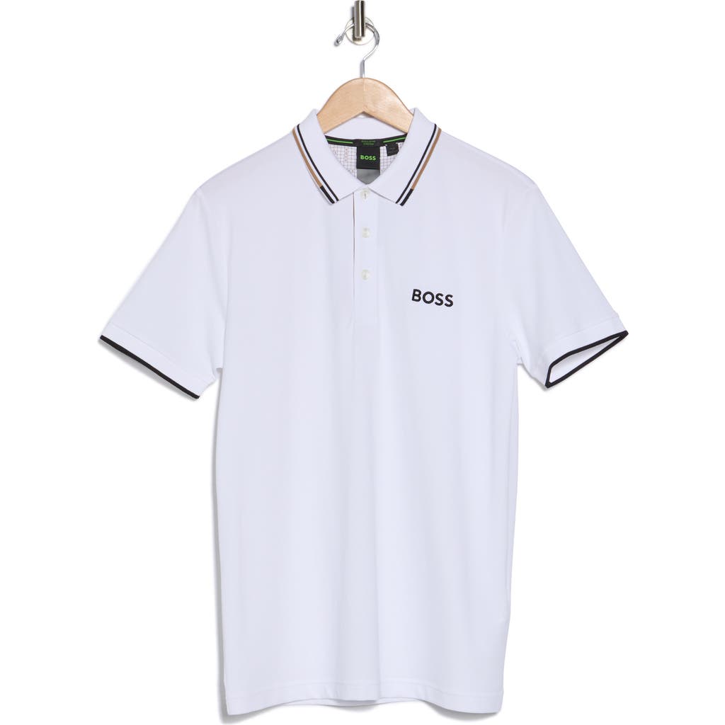Hugo Boss Boss Paddy Tipped Cotton Polo In Natural