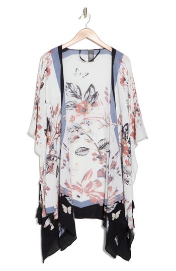 Vince Camuto Lily Botanical Ruana In Black Neutral