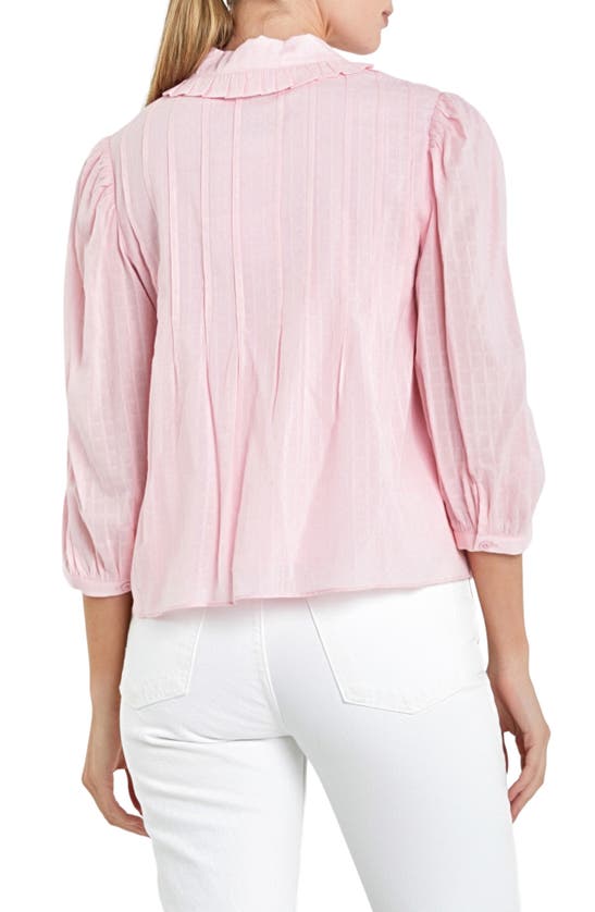 English Factory Ruffle Collar Cotton Blend Button-up Shirt In Pink