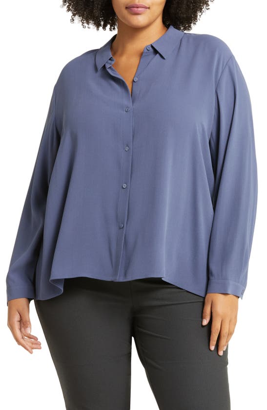 EILEEN FISHER CLASSIC COLLAR EASY SILK BUTTON-UP SHIRT