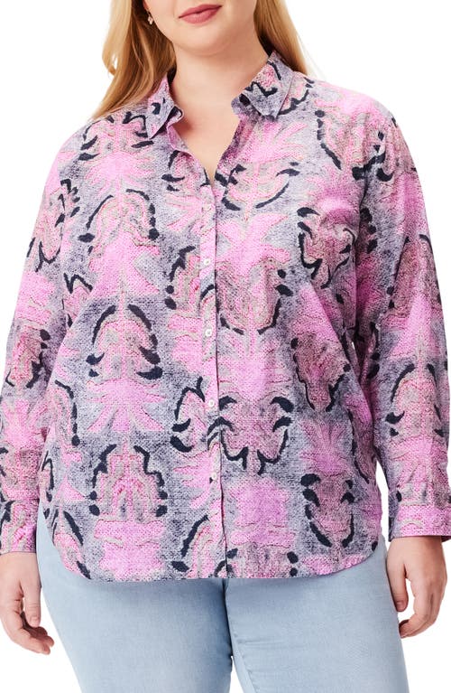 NIC+ZOE Petal Patch Relaxed Cotton Button-Up Shirt Pink Multi at Nordstrom,