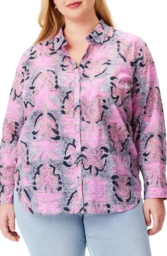 Nic + Zoe Petal Patch Relaxed Cotton Button-up Shirt In Pink Multi