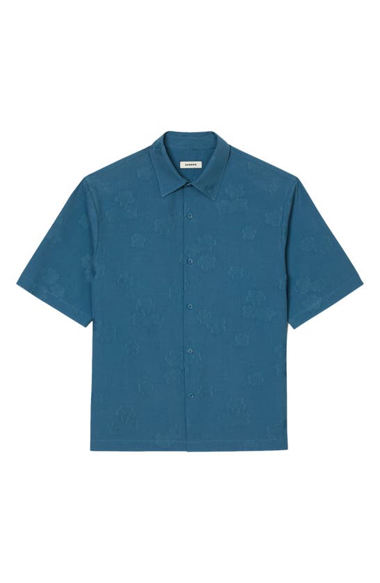 Shop Sandro Floral Cotton Short Sleeve Button-up Shirt In Blue