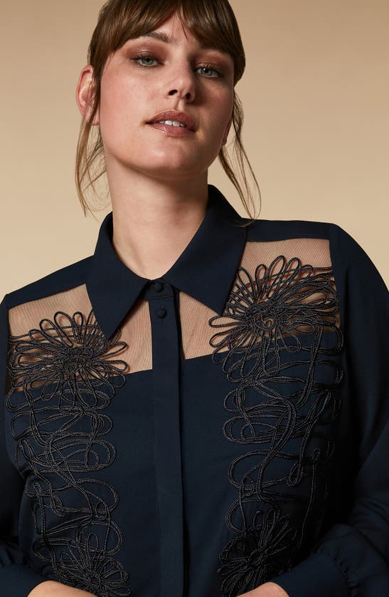 Shop Marina Rinaldi Embroidered Crepe Tunic In Midnightblue