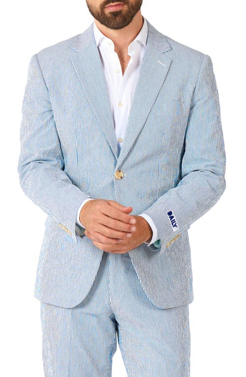 Shop Opposuits Daily Slim Fit Stripe Stretch Cotton Seersucker Suit In Blue