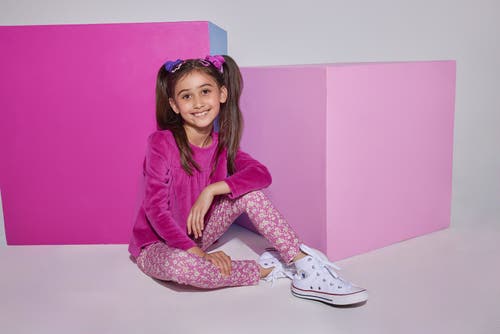 Bisby Kids' Knit Patterned Legging In Roland Floral Fuchsia