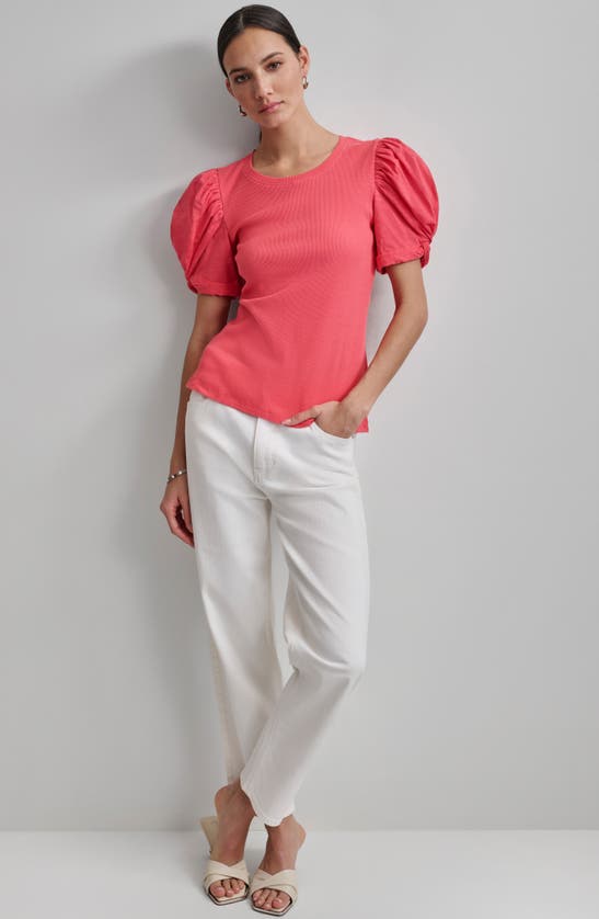 Shop Dkny Twist Sleeve Rib Top In Beach Coral